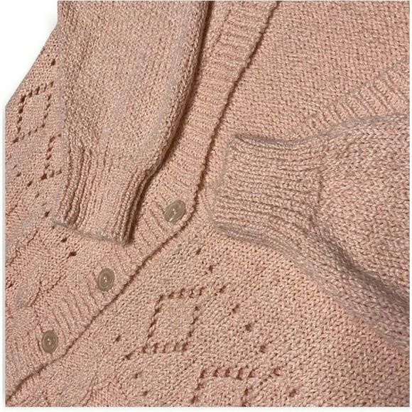 Pink Knit Cardigan Sweater Crystal Kobe Size Medium Cute Girly Vintage 90's Warm - Picture 4 of 6